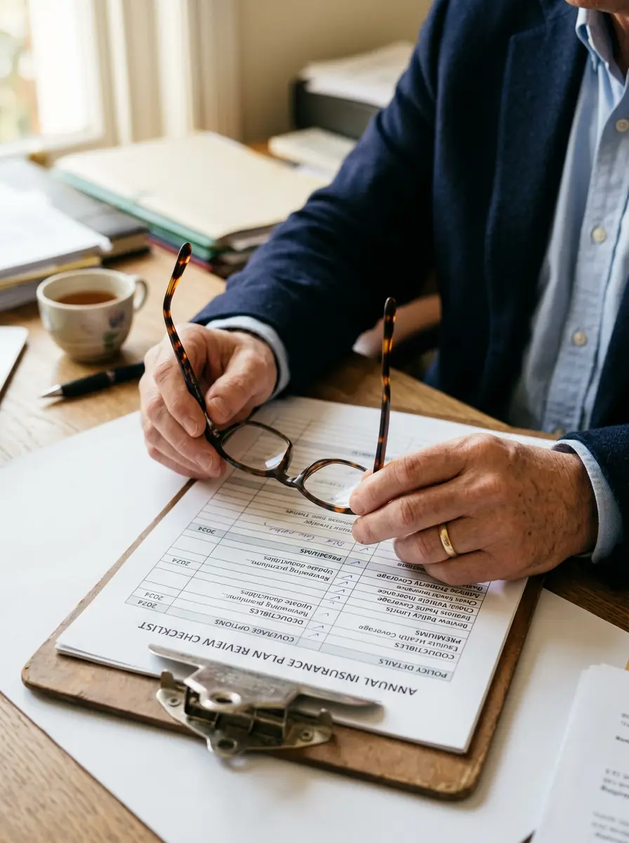 Advisor comparing current insurance coverage documents