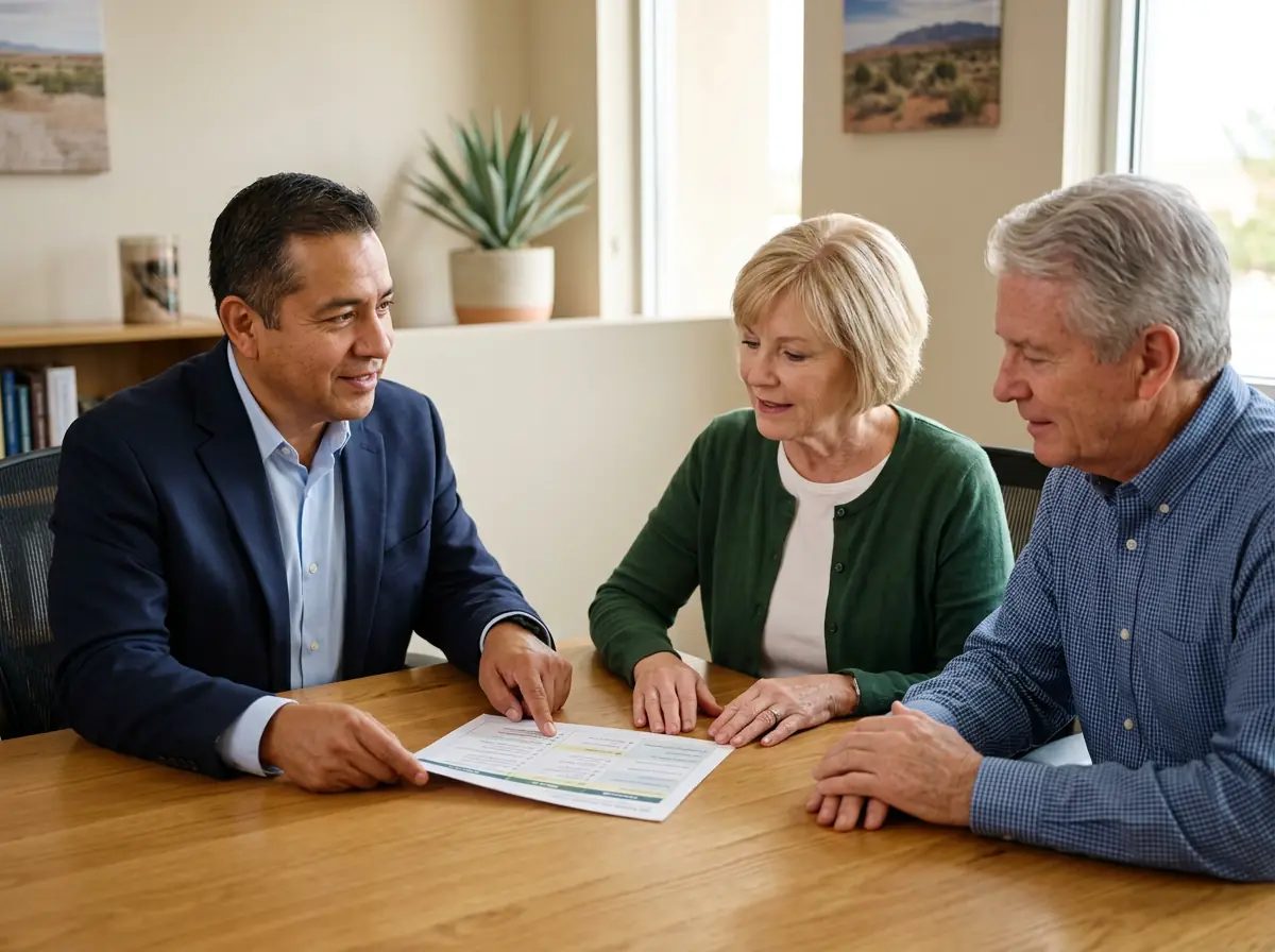Insurance advisor explaining a coverage comparison to a retired couple