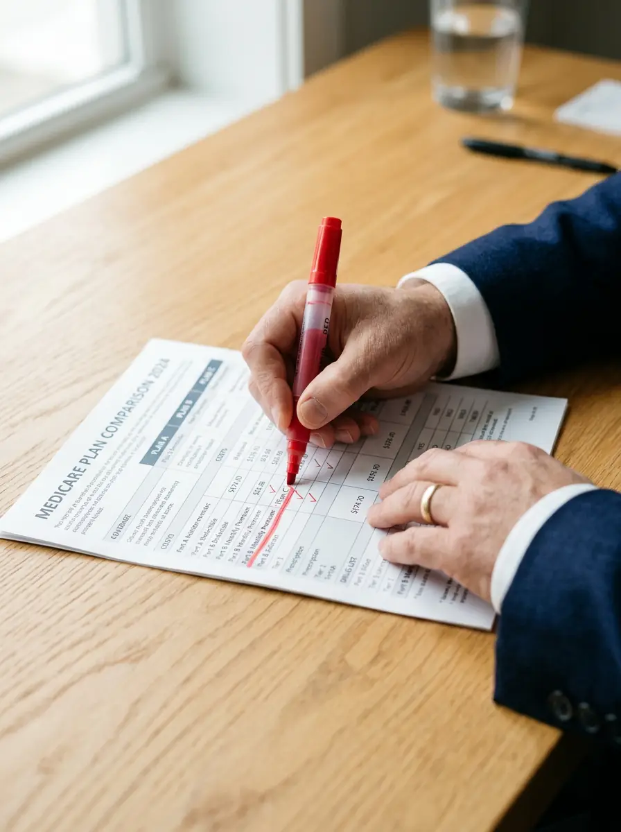 Medicare planning documents being reviewed at a consultation desk